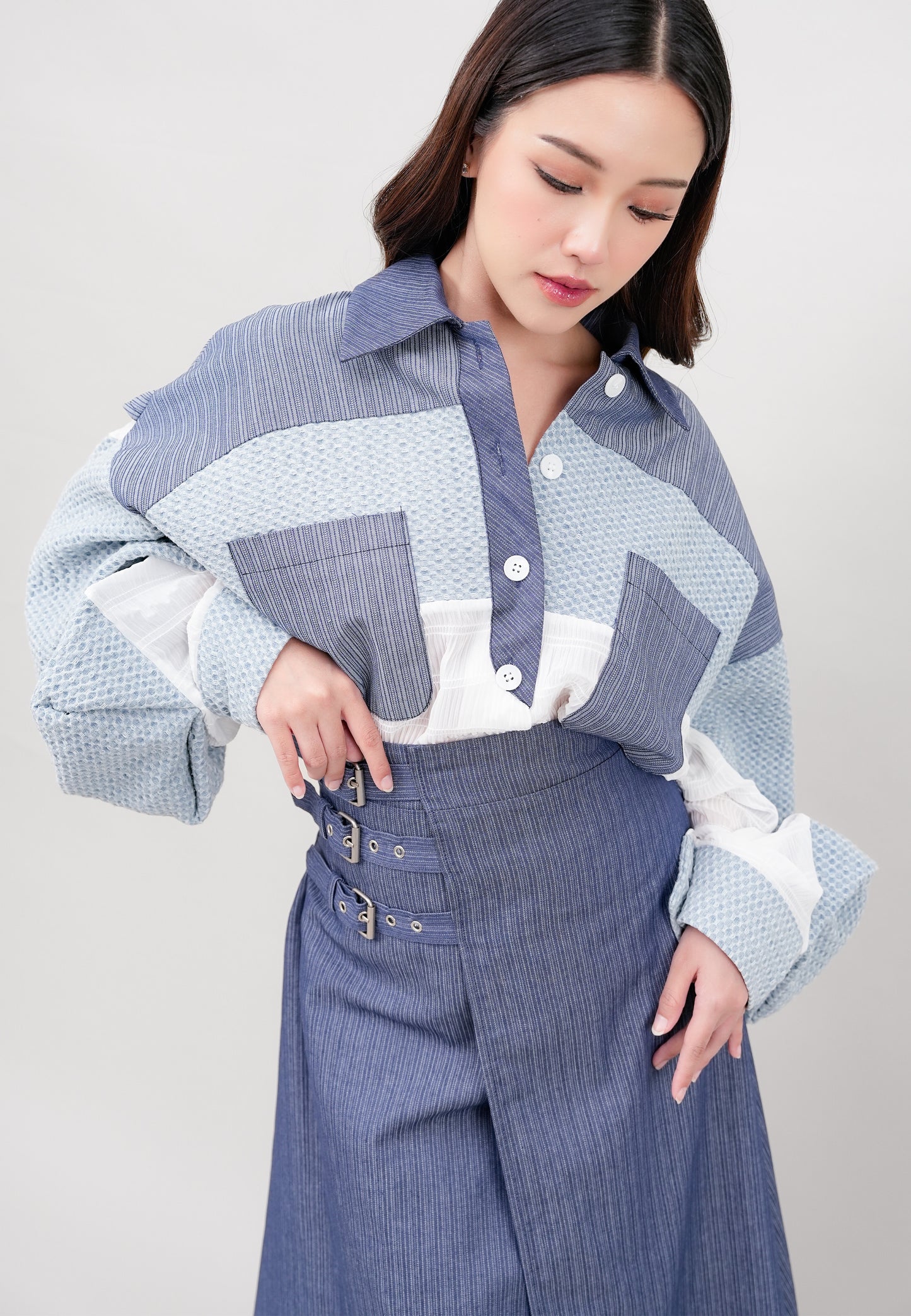 Asymmetric Buckle Denim Skirt