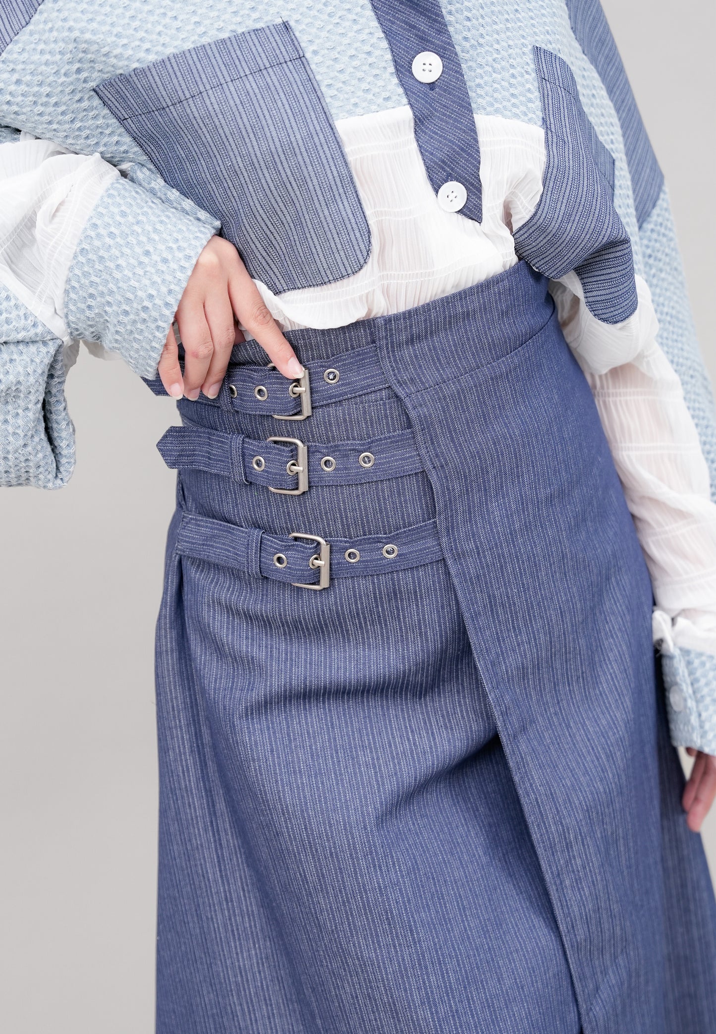 Asymmetric Buckle Denim Skirt