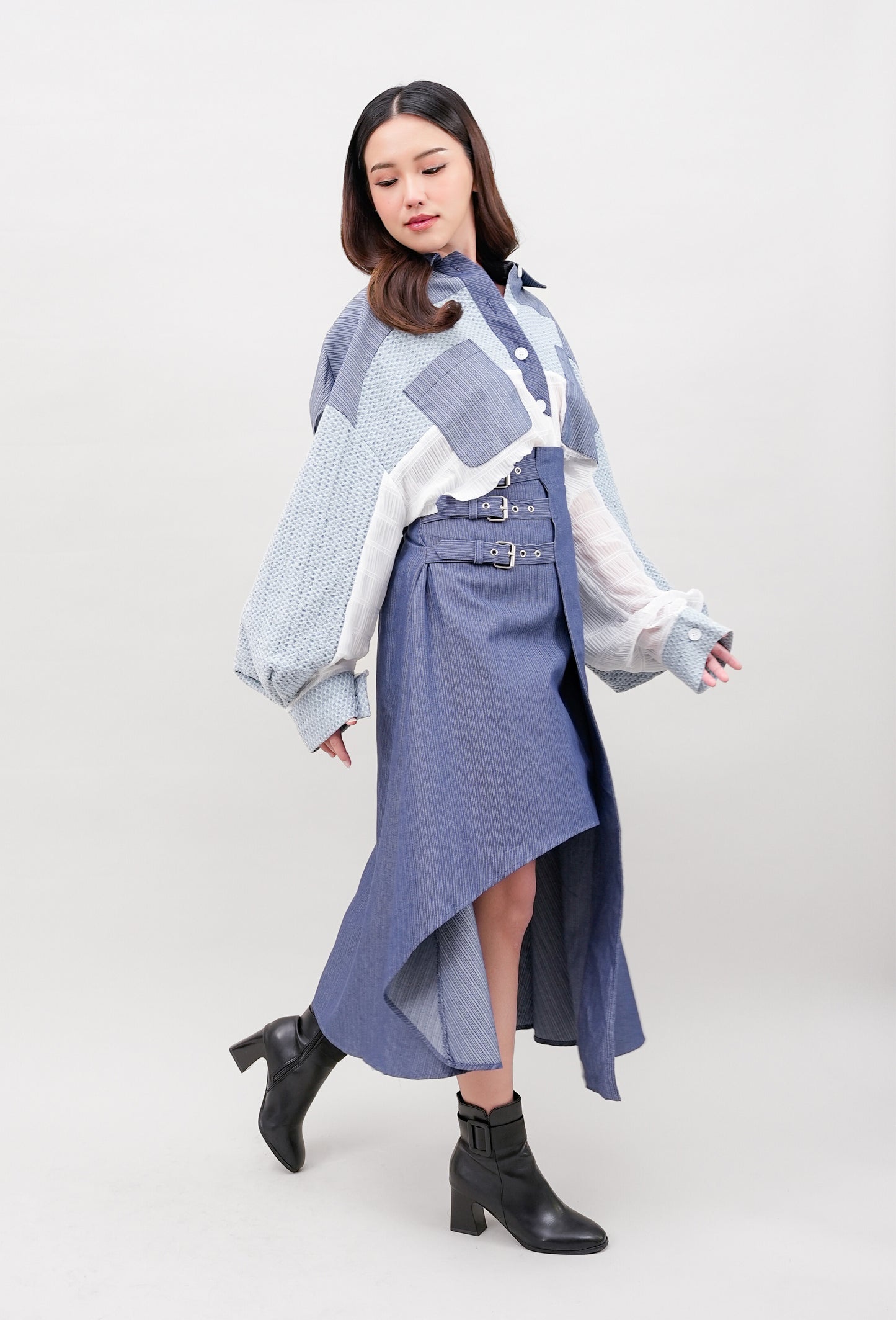 Asymmetric Buckle Denim Skirt