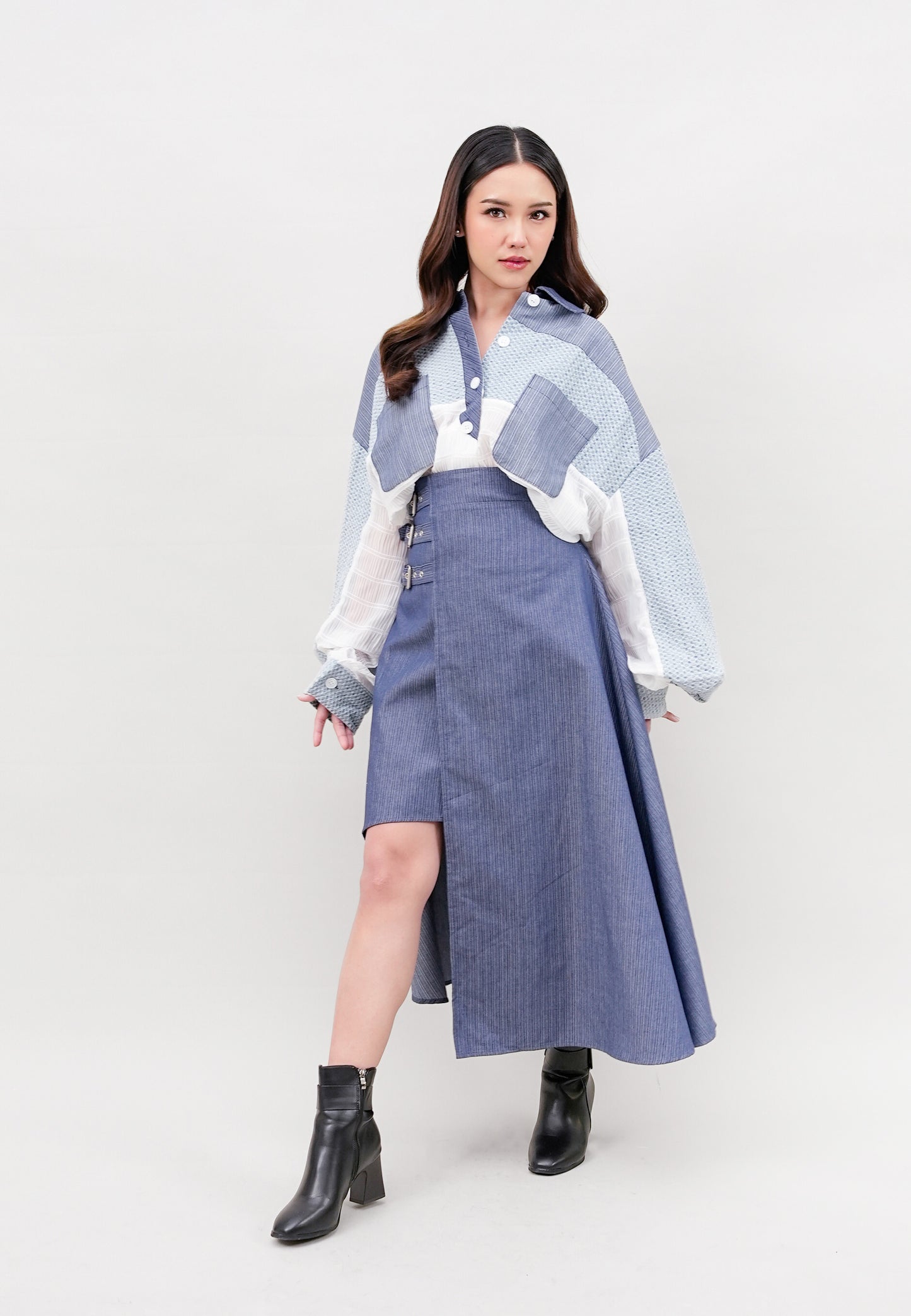 Asymmetric Buckle Denim Skirt