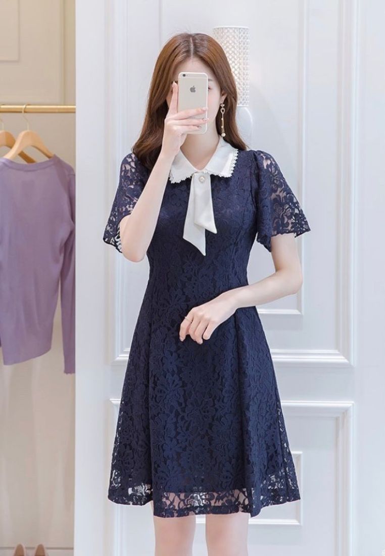 Collar Navy Dress By Bling