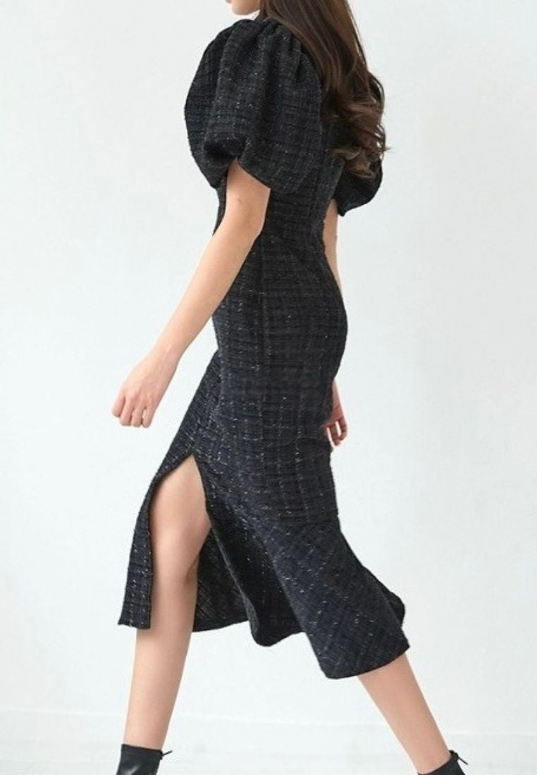 Allure Celine Puff Tweed Dress Black