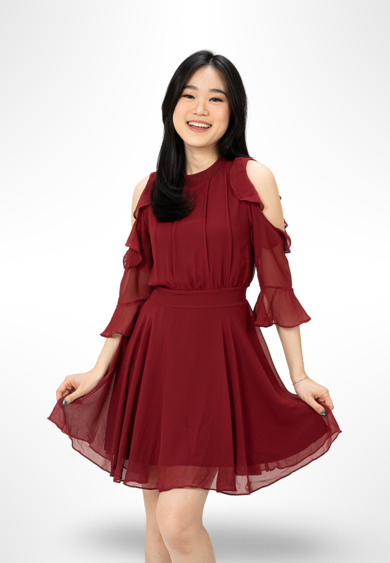 Off Shoulder Ruffle Dress Red