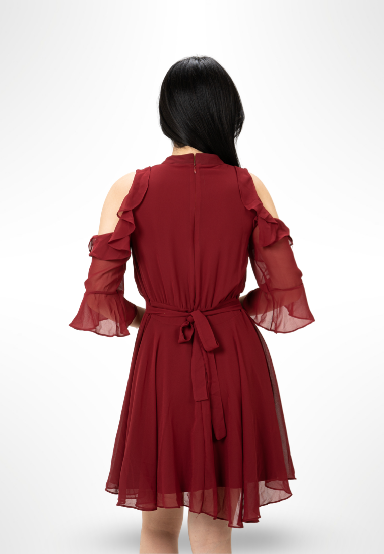 Off Shoulder Ruffle Dress Red