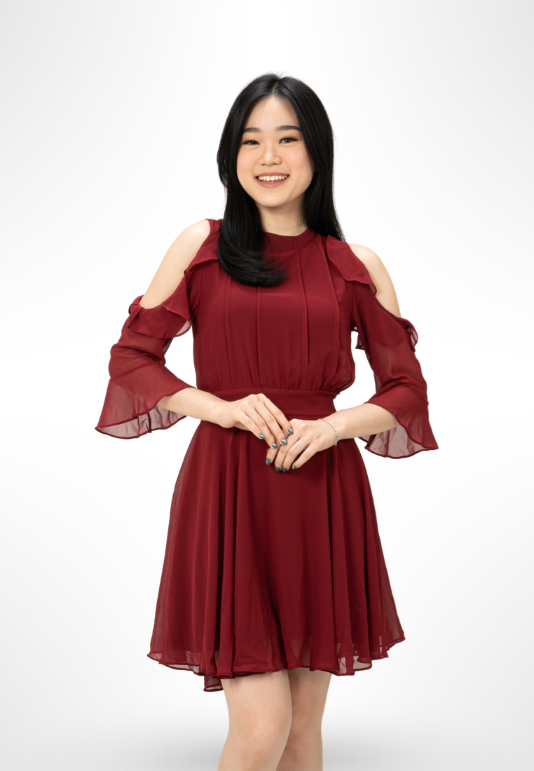 Off Shoulder Ruffle Dress Red