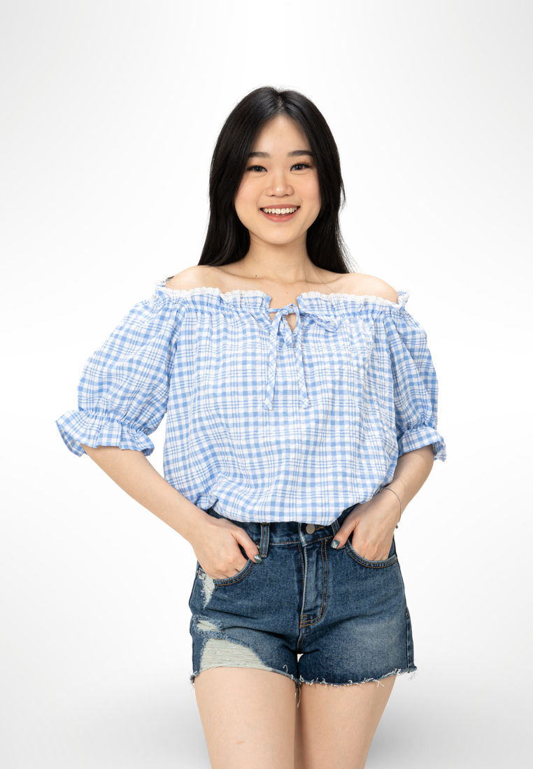 Korean Blue Plaid Top By Kerri