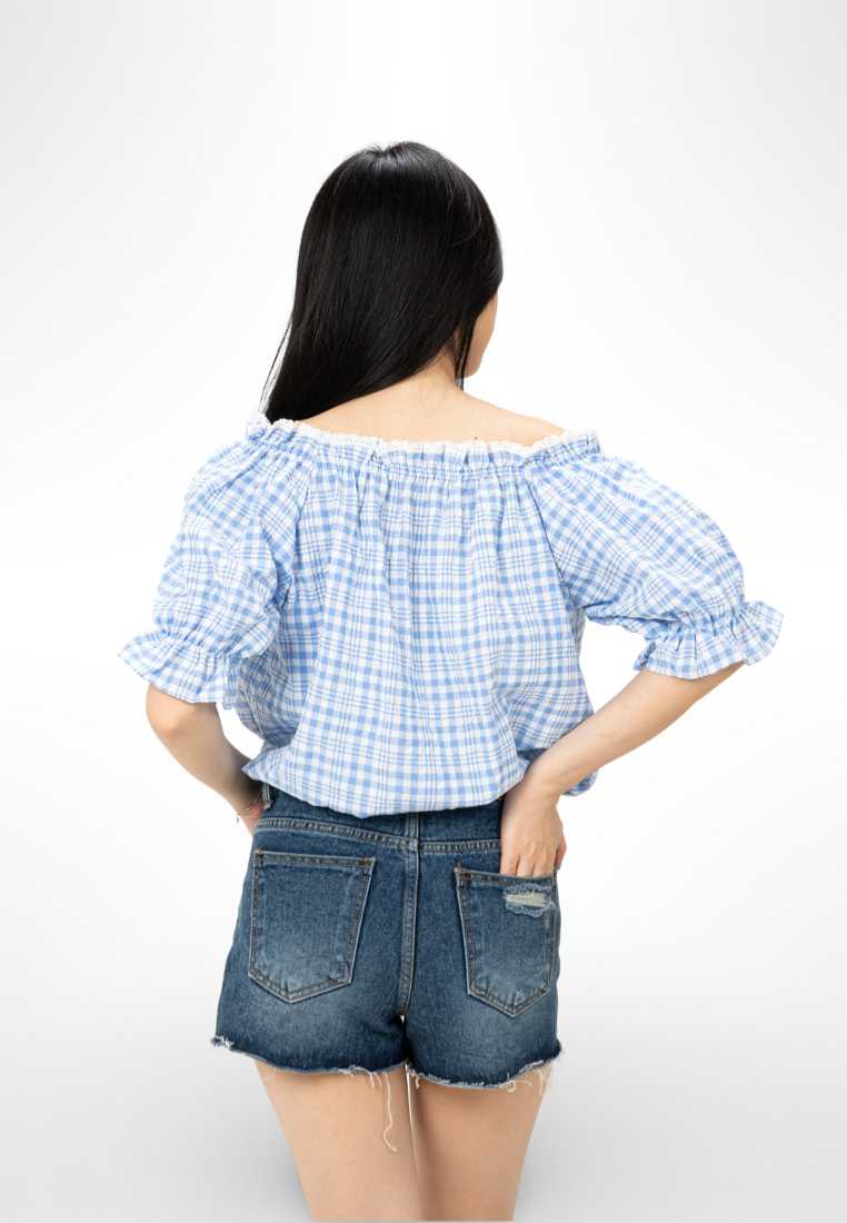 Korean Blue Plaid Top By Kerri