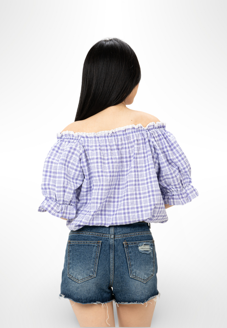 Korean Purple Plaid Top By Kerri