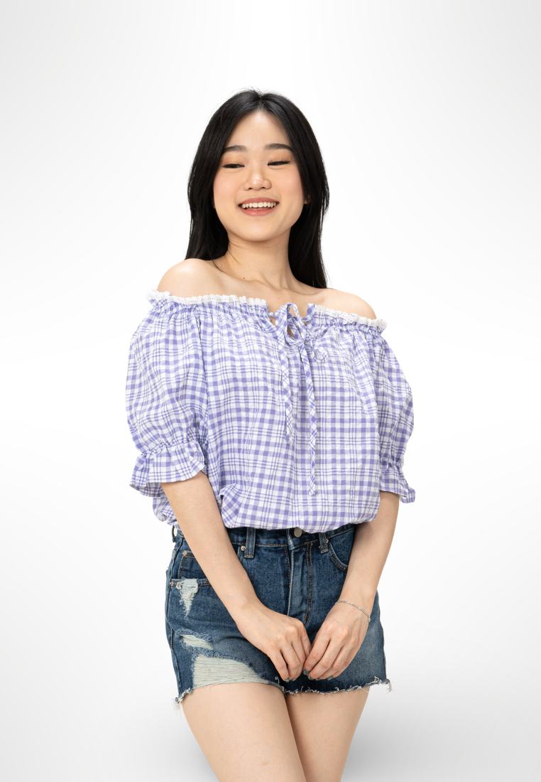 Korean Purple Plaid Top By Kerri