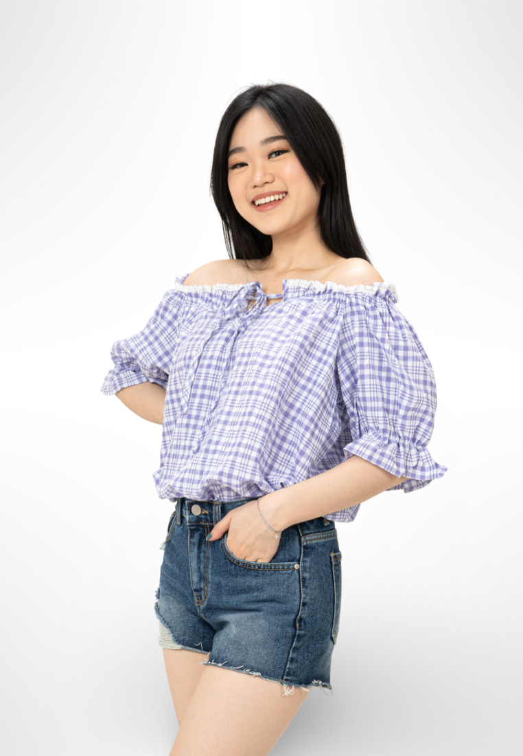 Korean Purple Plaid Top By Kerri