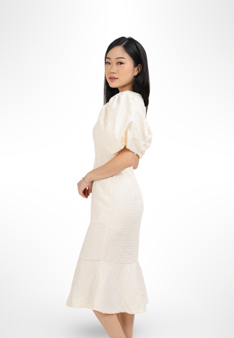 Allure Celine Puff Tweed Dress Ivory