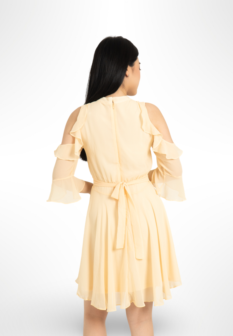 Off Shoulder Ruffle Dress Yellow