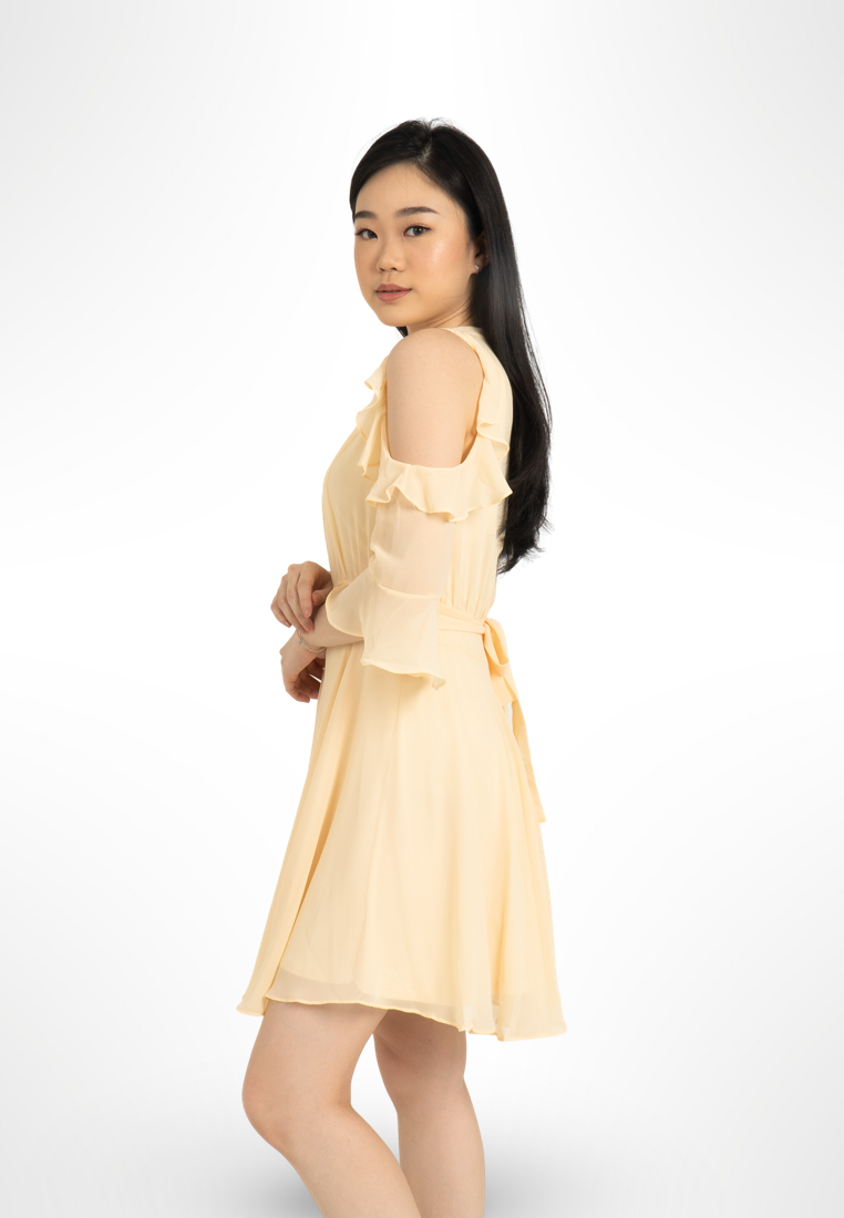 Off Shoulder Ruffle Dress Yellow
