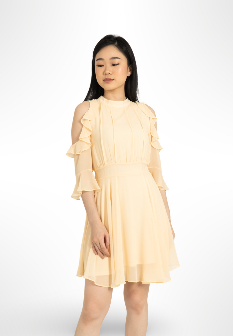 Off Shoulder Ruffle Dress Yellow