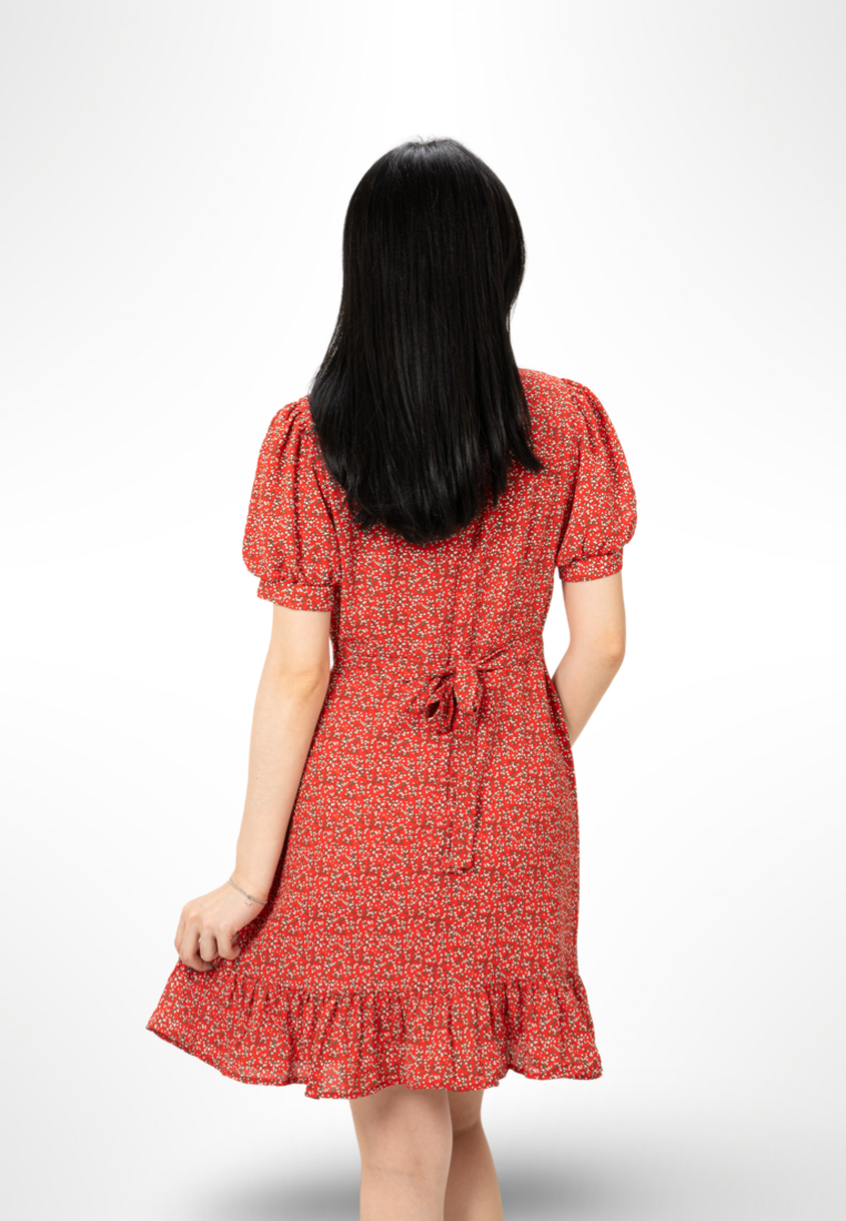 Bubble Sleeve Floral Dress Red By Youkki