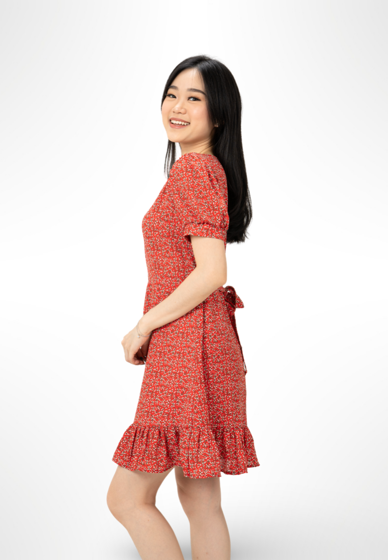 Bubble Sleeve Floral Dress Red By Youkki