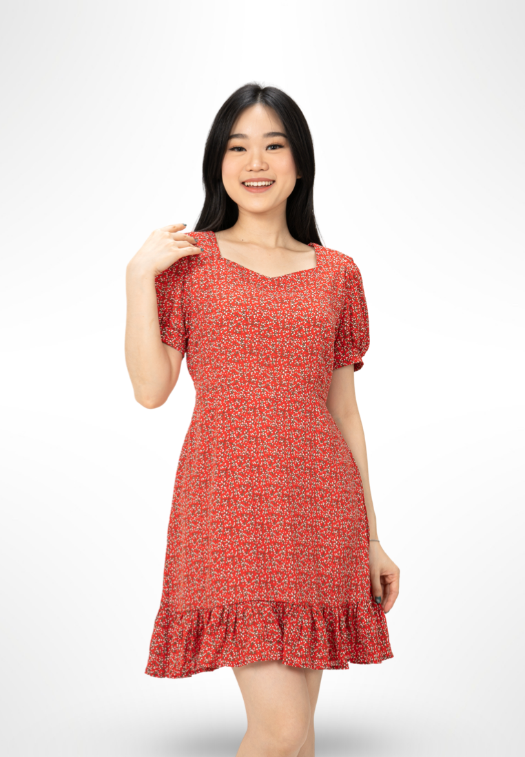 Bubble Sleeve Floral Dress Red By Youkki