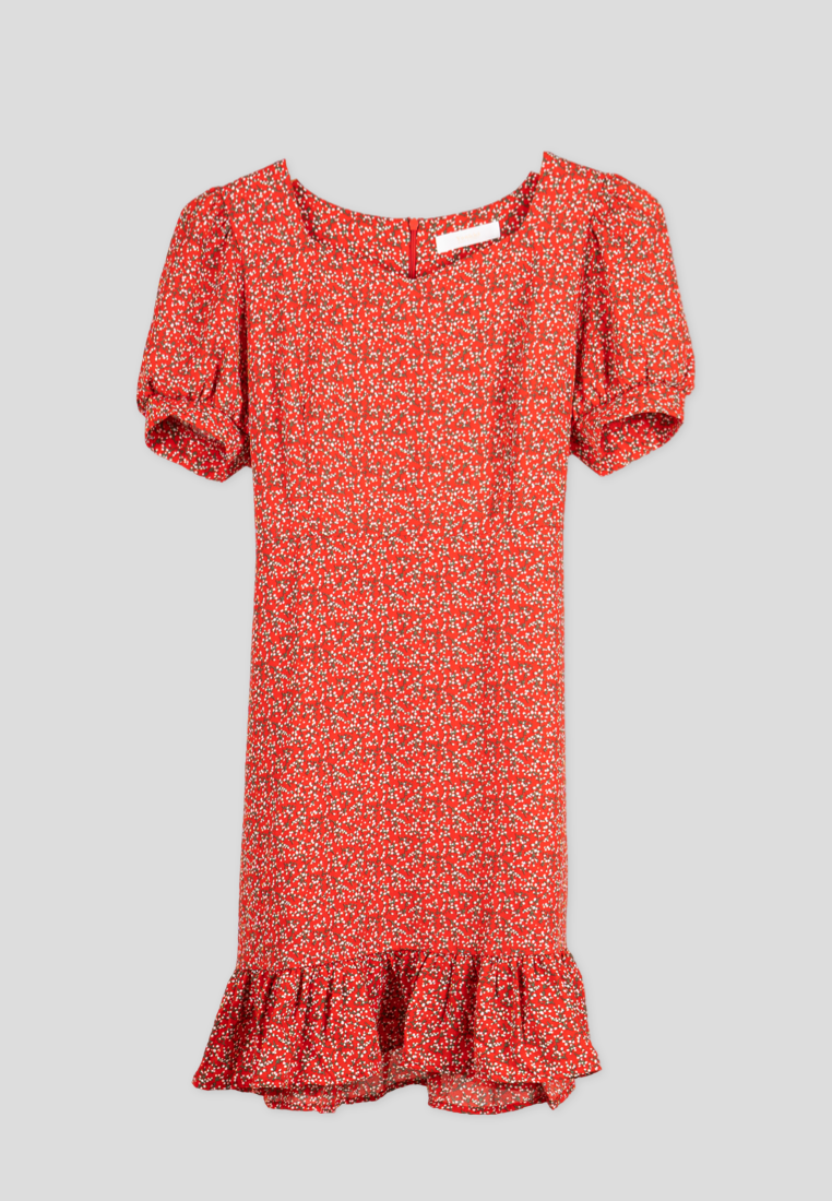 Bubble Sleeve Floral Dress Red By Youkki