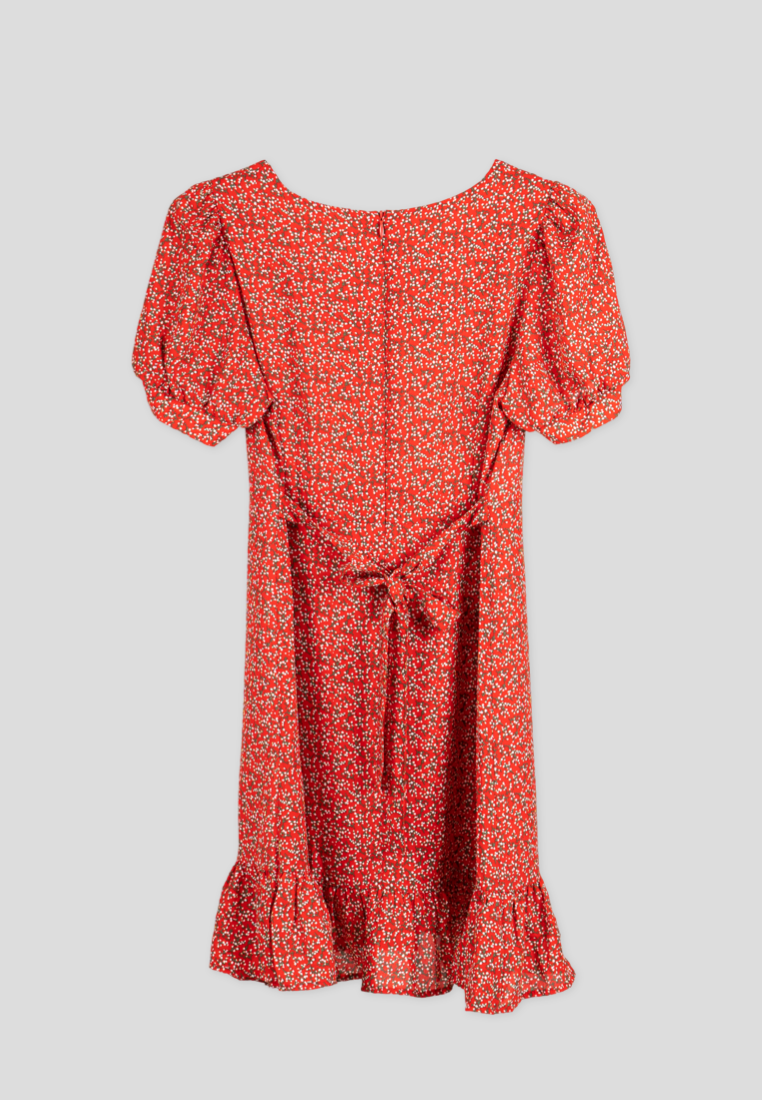 Bubble Sleeve Floral Dress Red By Youkki