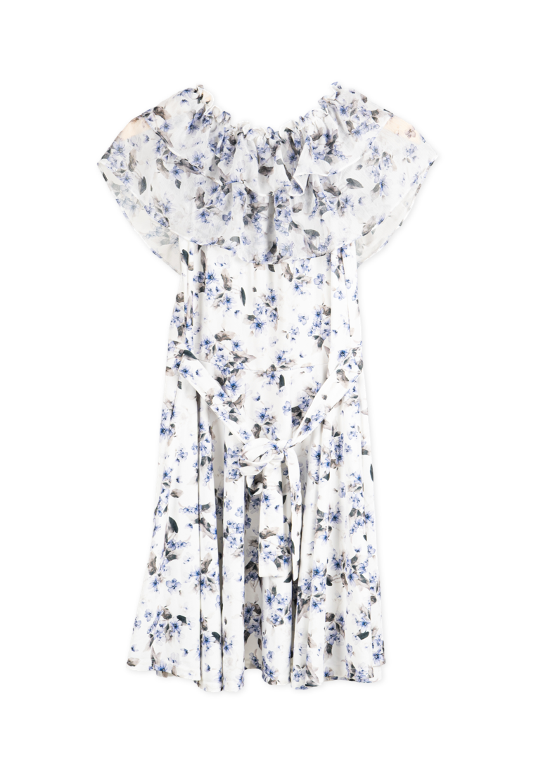 Blue Korean Sabrina Floral Dress