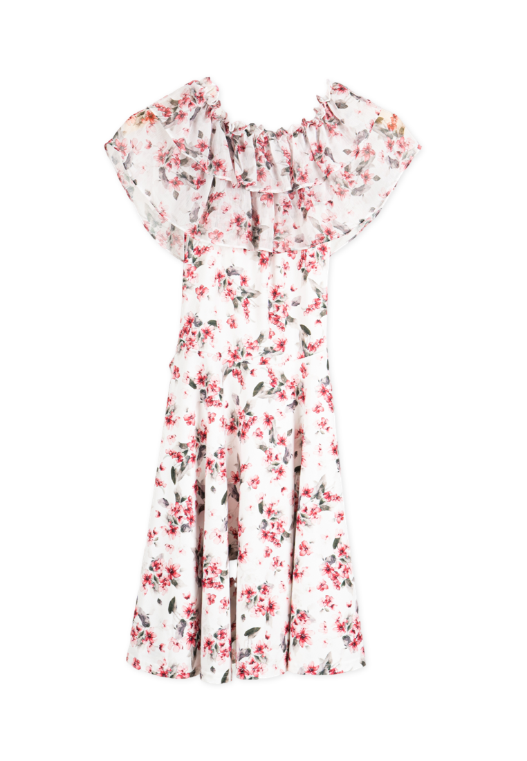 Red Korean Sabrina Floral Dress