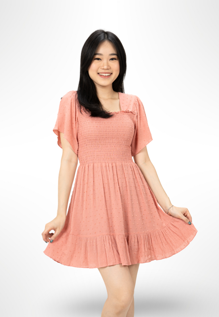 Shirring Pink Dress By Wave