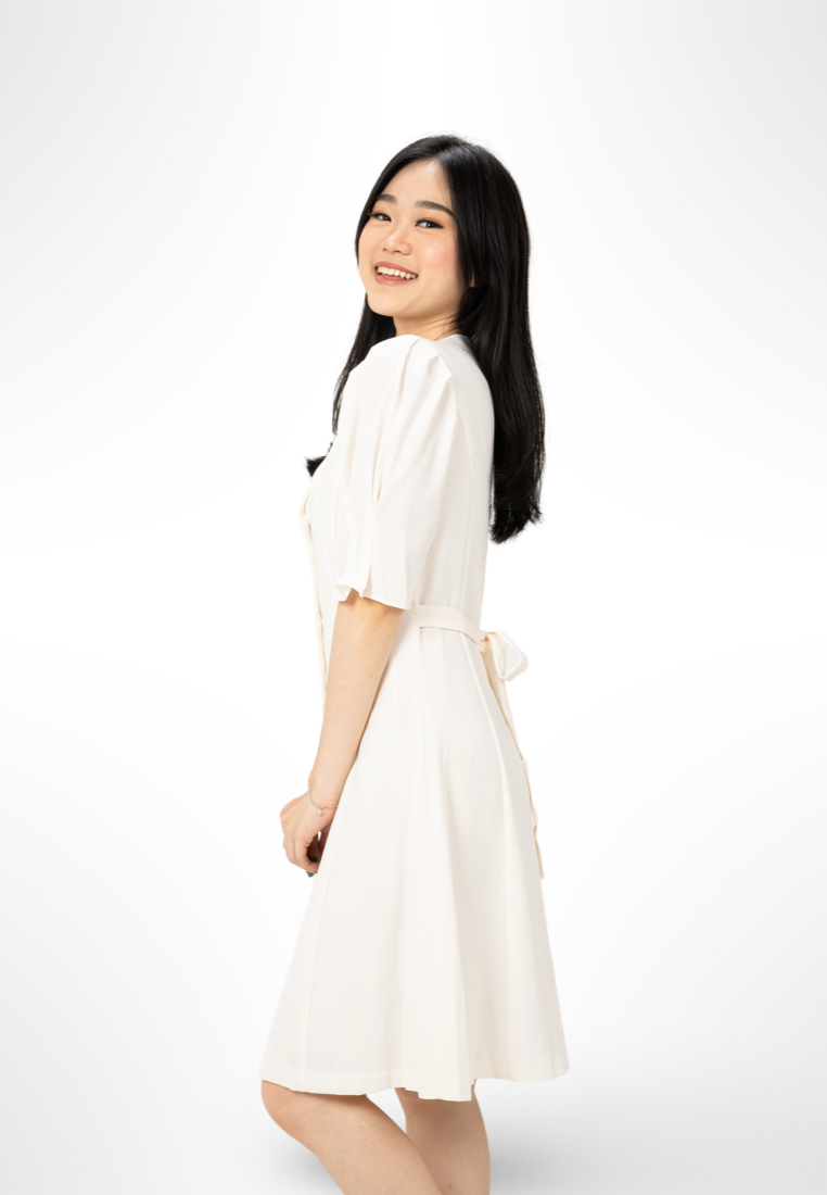 Korean Button White Dress By Bling