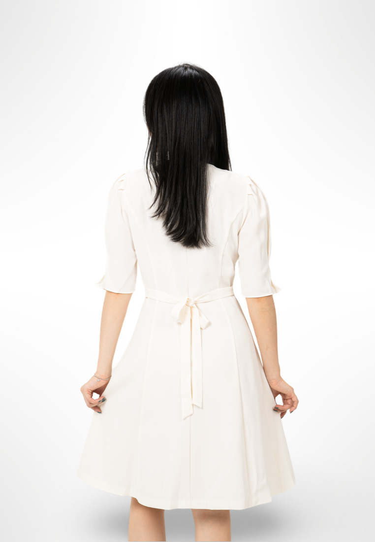 Korean Button White Dress By Bling
