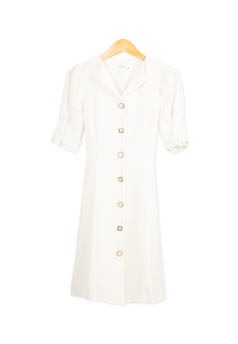 Korean Button White Dress By Bling