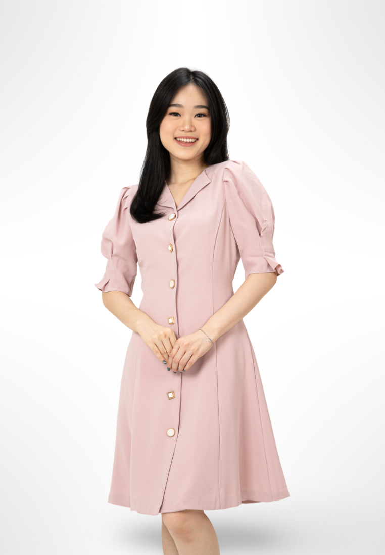 Korean Button Pink Dress By Bling