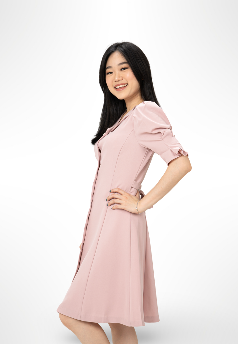 Korean Button Pink Dress By Bling