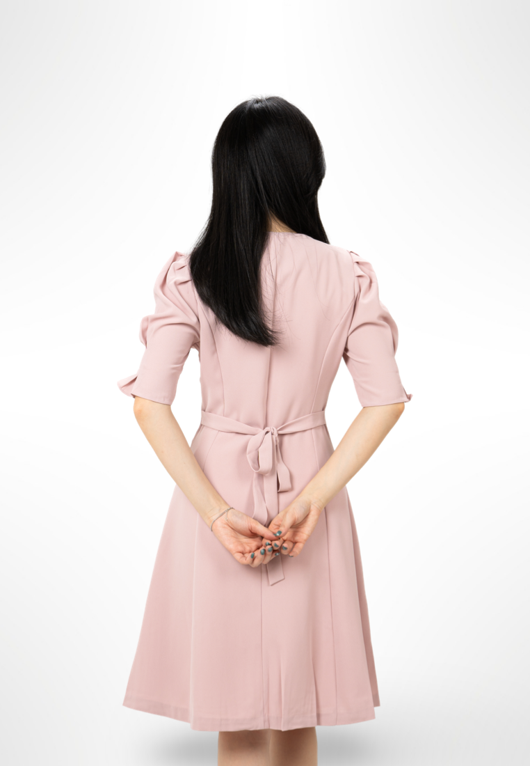Korean Button Pink Dress By Bling