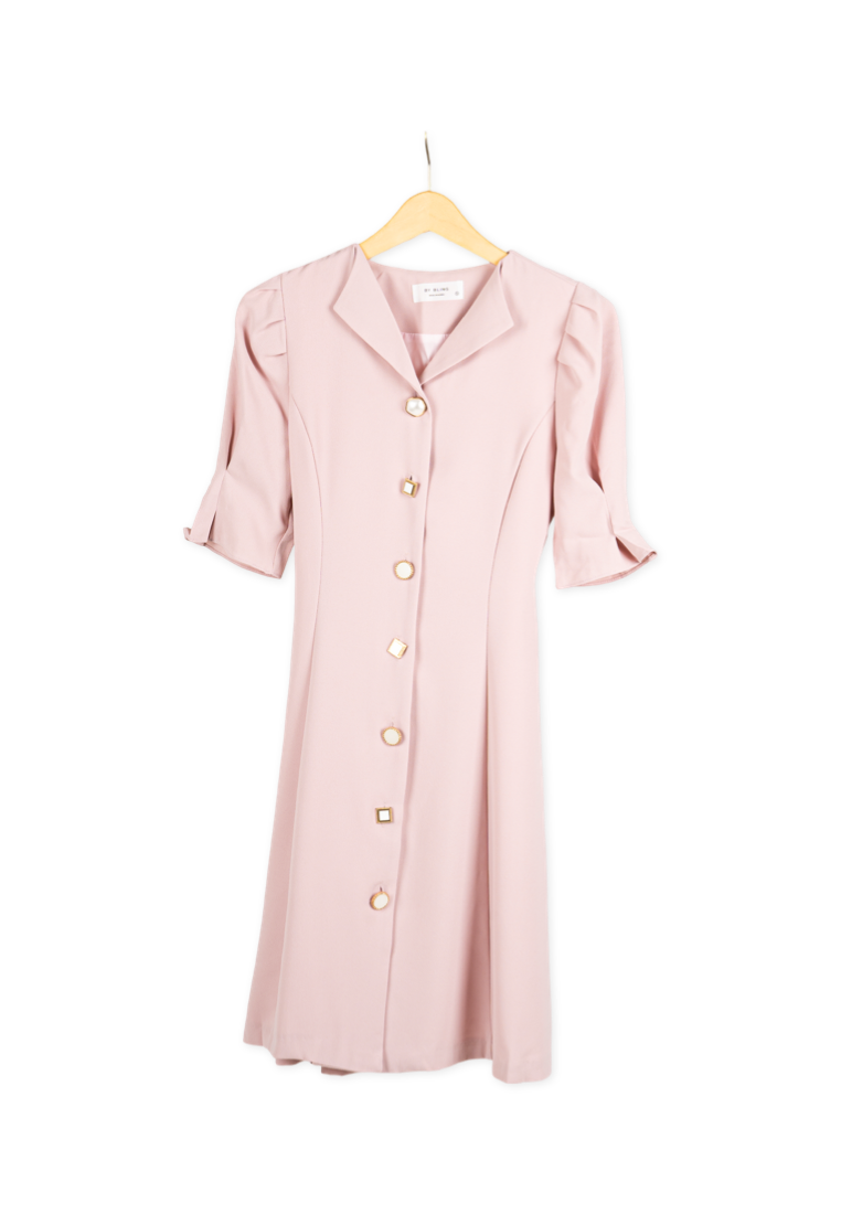 Korean Button Pink Dress By Bling