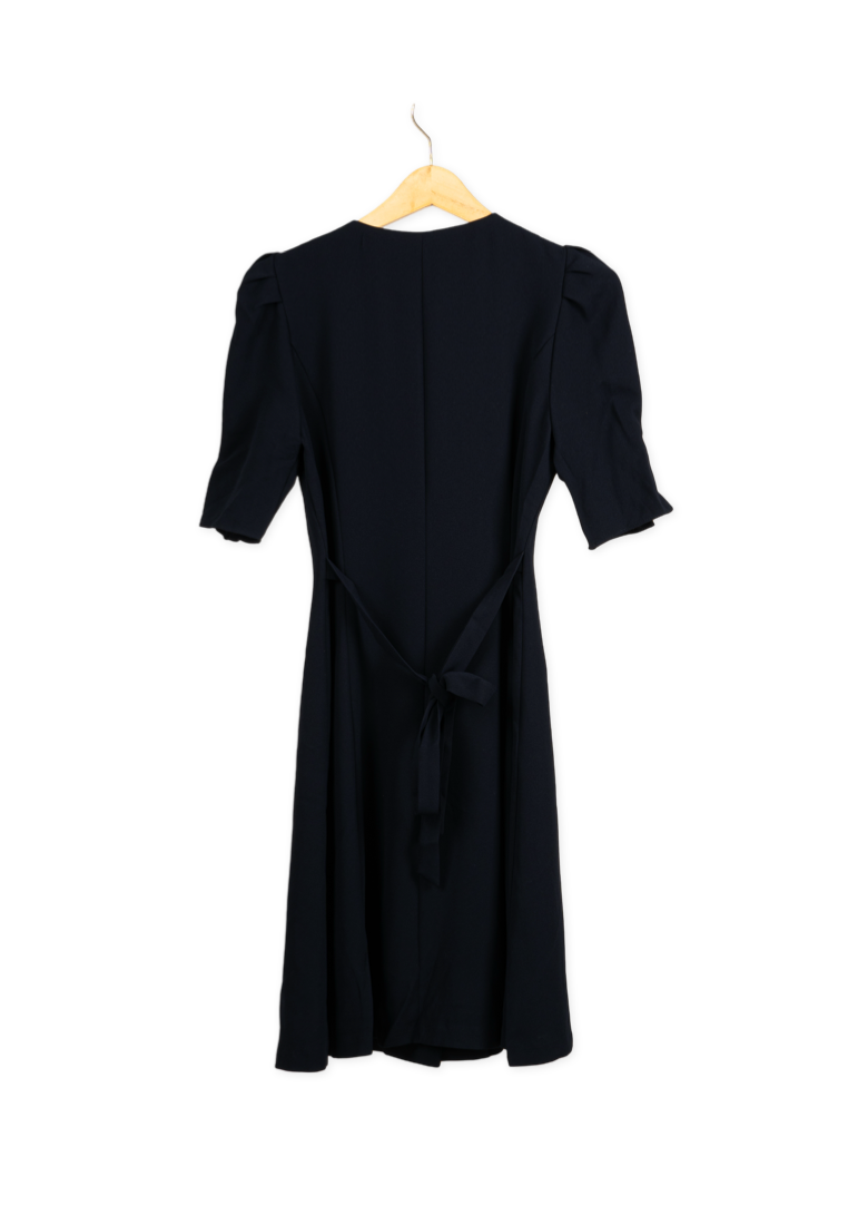 Korean Button Navy Dress By Bling