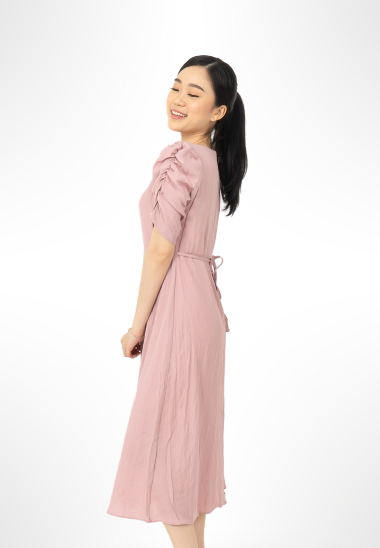 Ruched Sleeve Dress By Bling pink