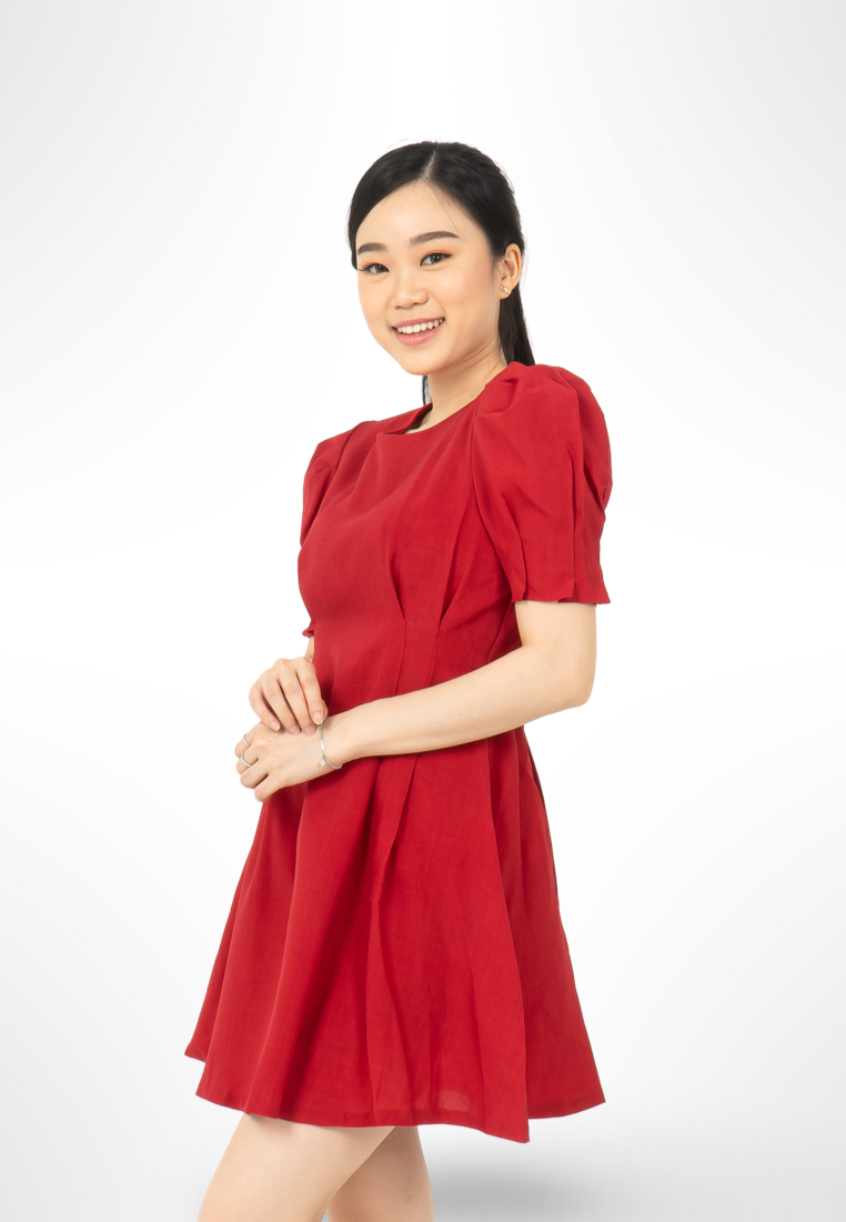 Red Puff Sleeve Dress