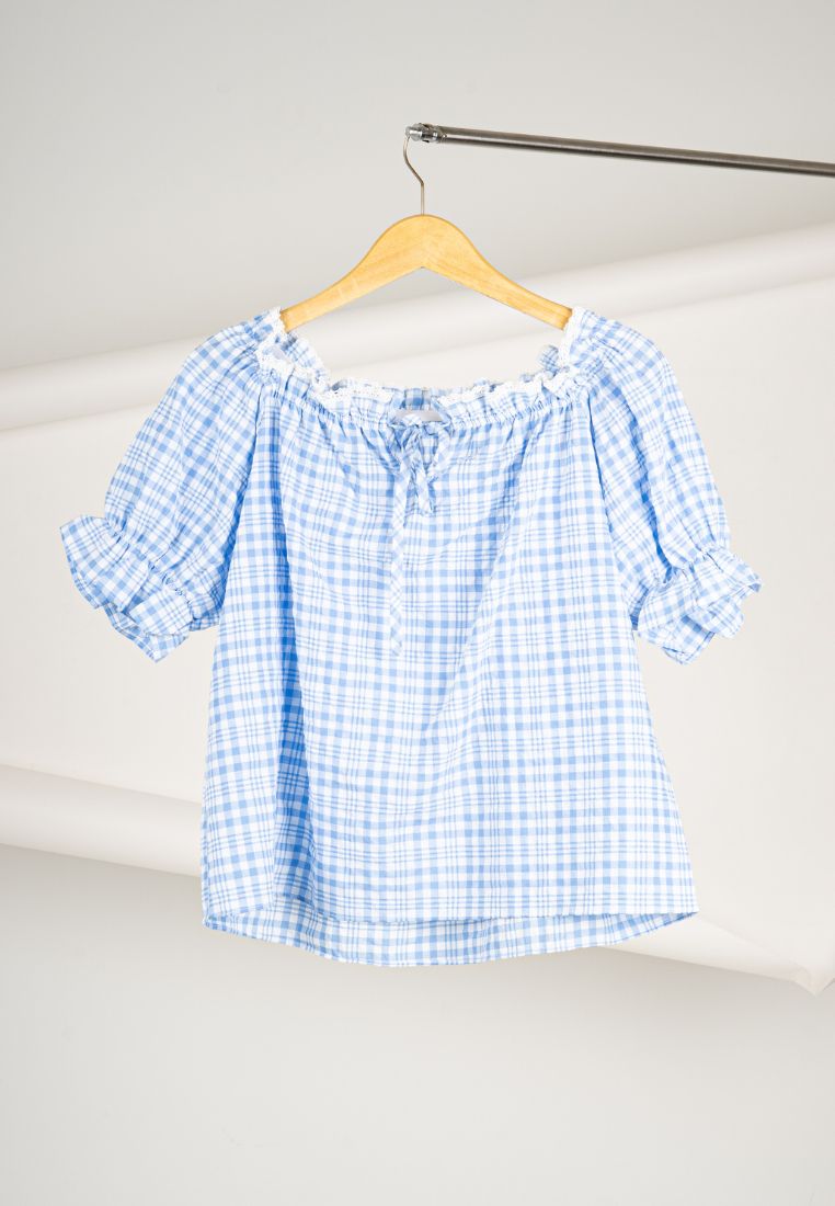 Korean Blue Plaid Top By Kerri