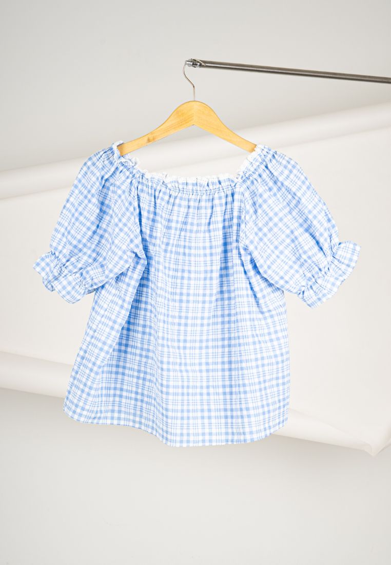 Korean Blue Plaid Top By Kerri