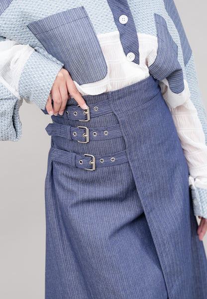 Asymmetric Buckle Denim Skirt