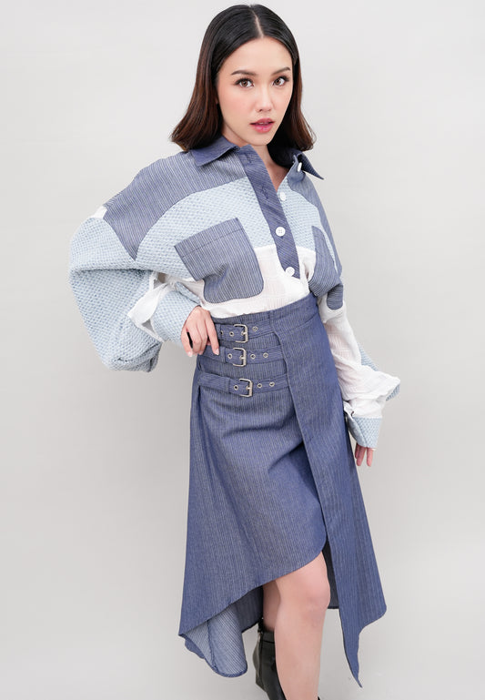 Asymmetric Buckle Denim Skirt