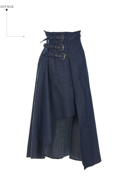 Asymmetric Buckle Denim Skirt