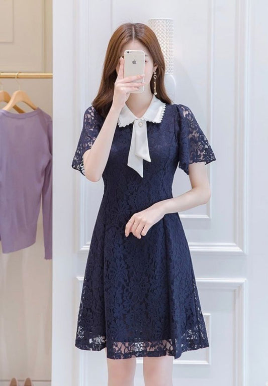 Collar Navy Dress By Bling
