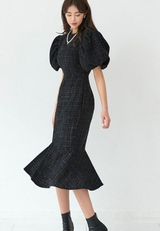 Allure Celine Puff Tweed Dress Black