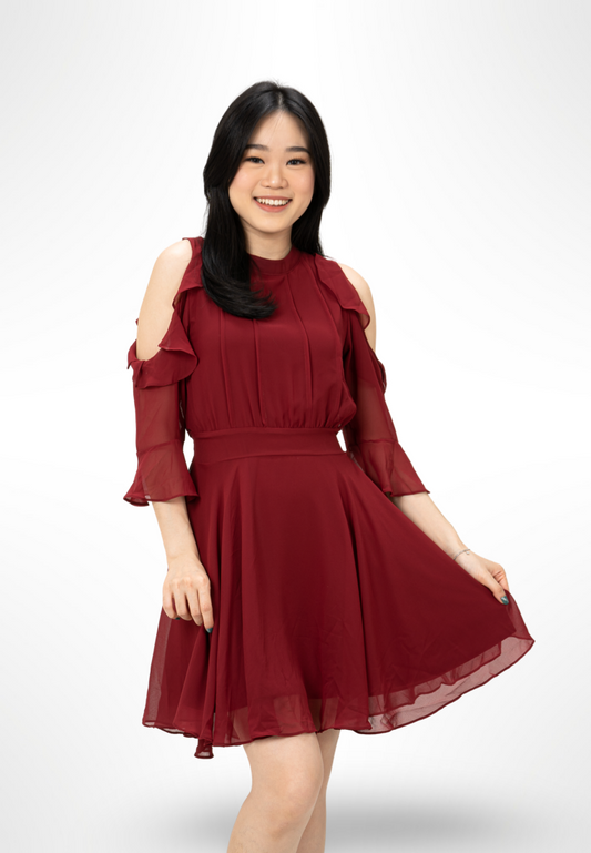 Off Shoulder Ruffle Dress Red