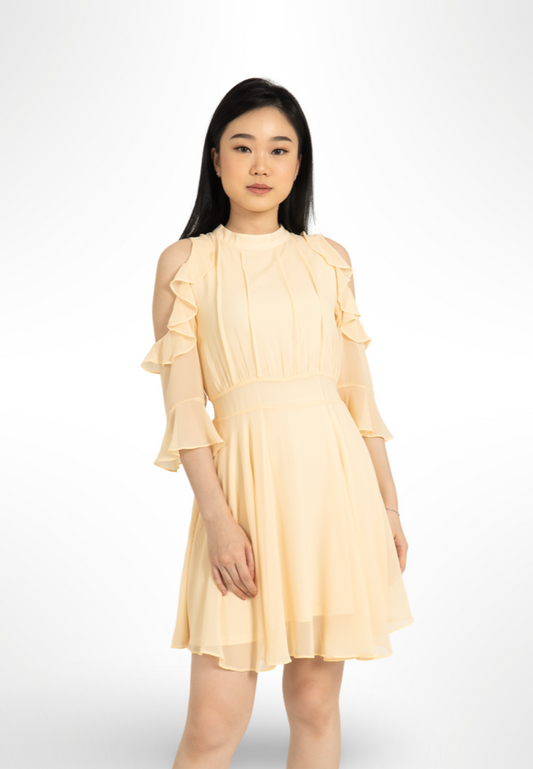 Off Shoulder Ruffle Dress Yellow