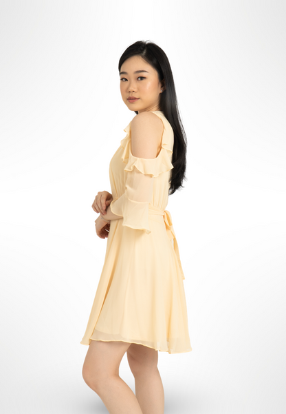 Off Shoulder Ruffle Dress Yellow
