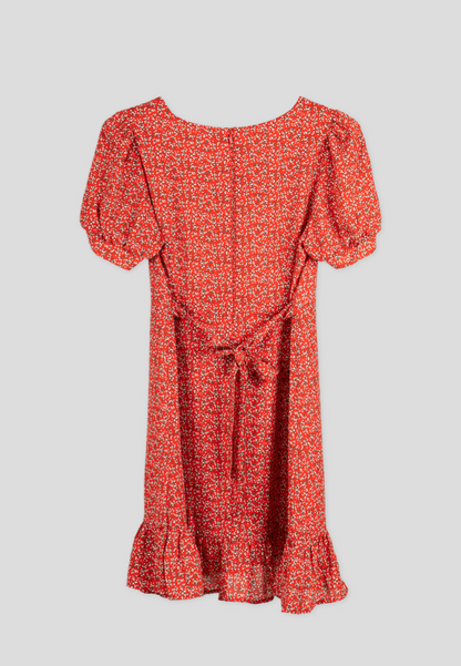 Bubble Sleeve Floral Dress Red By Youkki