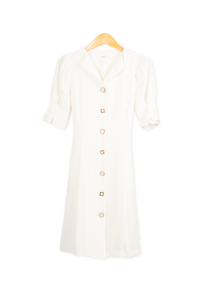 Korean Button White Dress By Bling