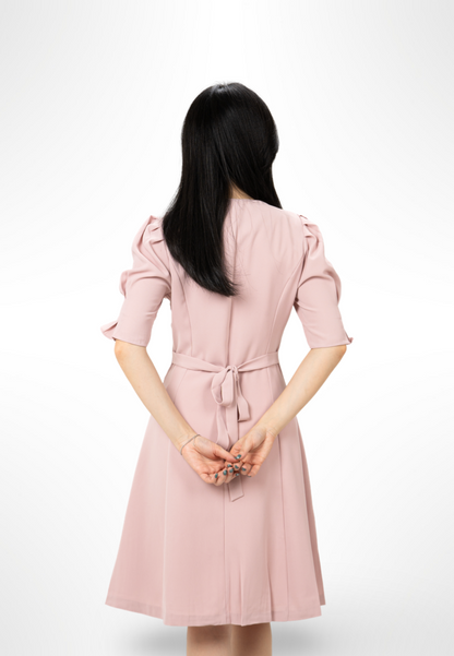 Korean Button Pink Dress By Bling