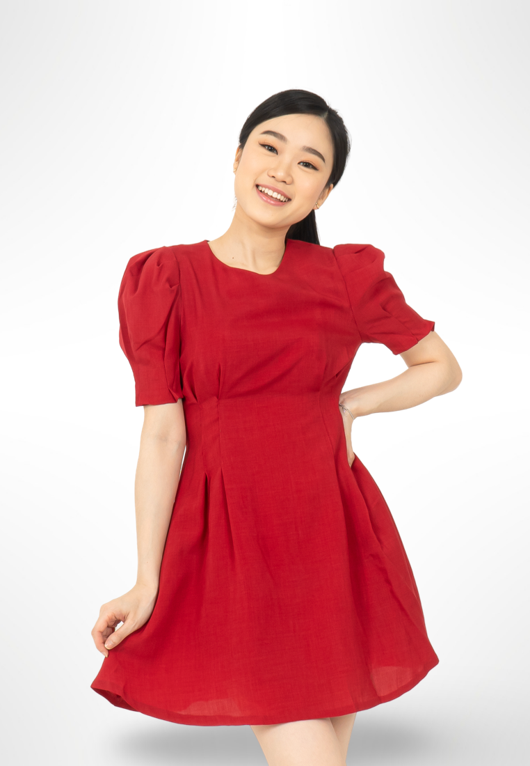 Red Puff Sleeve Dress